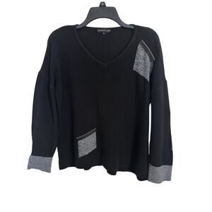 French Kyss Black Abstract Zipper Sweater Size XL Asymmetrical Boxy Artsy